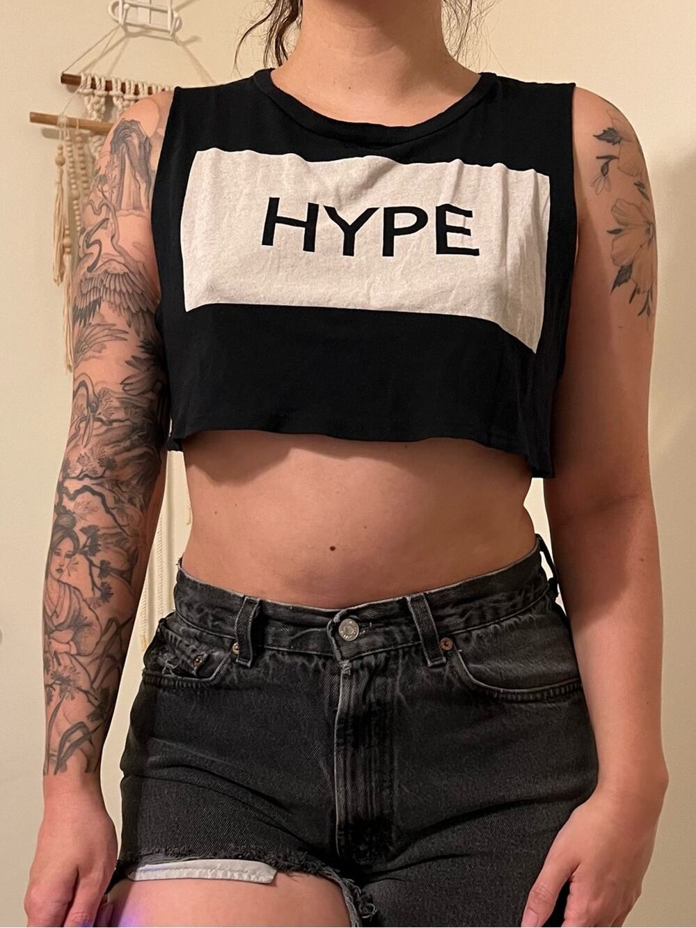 Hype Black and White Cropped Tank Top